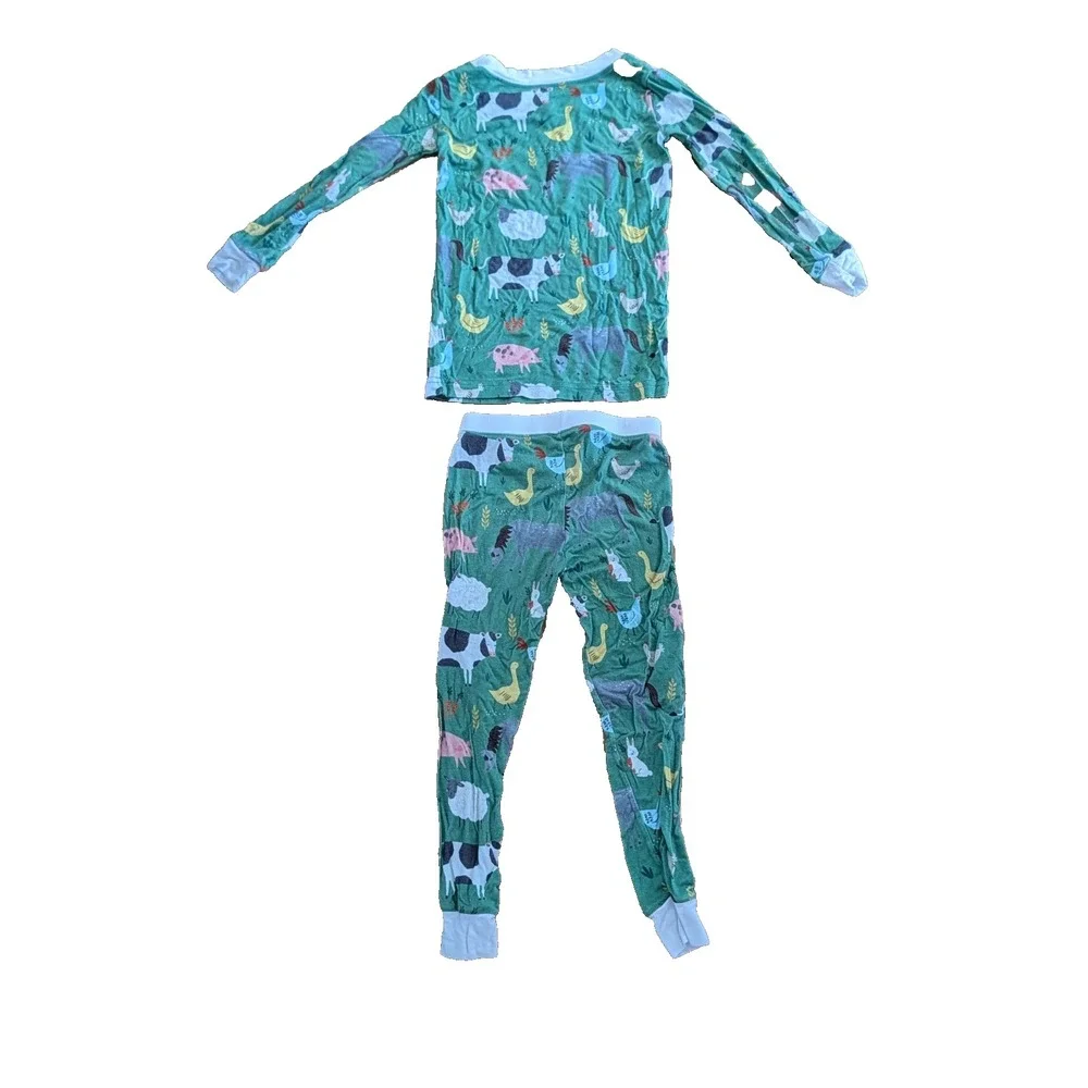 Little Sleepies Green Farm Animals 2T 2 Piece Pajama Set Bamboo Viscose Retired